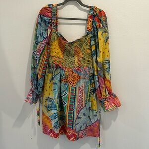 NWT - FARM RIO Summer Tapestry Smocked Minidress